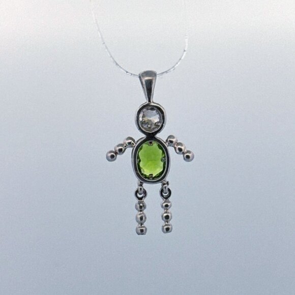 Estate Sterling Silver 925 Robot Pendant Peridot & Clear Gemstone No Chain (BOY) - Picture 3 of 8